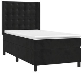 vidaXL Κρεβάτι Boxspring με Στρώμα & LED Μαύρο 80x200 εκ. Βελούδινο