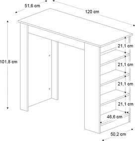 Τραπέζι μπαρ Monaco Megapap χρώμα λευκό - sapphire oak 120x51,6x101,8εκ.