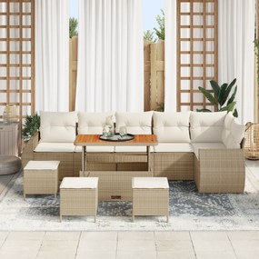 vidaXL Σετ 10 τεμαχίων Καναπέ Κήπου με Μαξιλάρια Μπεζ Πολυ Ρατάν Ακακία