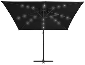 Ομπρέλα Κρεμαστή Μαύρη 250x250 εκ. με Ατσάλινο Ιστό &amp; LED - Μαύρο