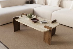 Τραπεζάκι Σαλονιού Τραβερτίνη / Καρυδί FLELION 120x60x35