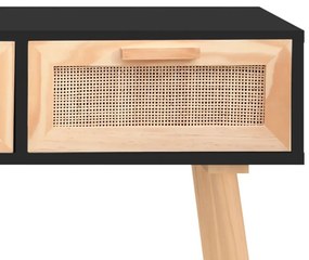 Τραπέζι Κονσόλα Μαύρο 105x30x75 εκ. Μασίφ Πεύκο &amp; Φυσικό Ρατάν - Μαύρο