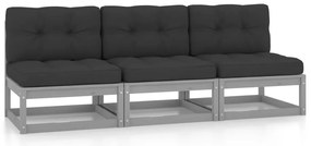 vidaXL Καναπές Κήπου Τριθέσιος από Μασίφ Ξύλο Πεύκου με Μαξιλάρια