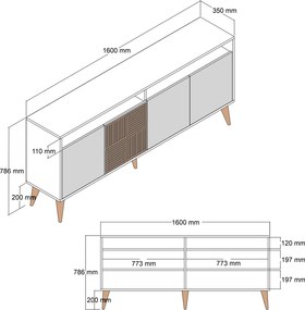 Μπουφές Καρυδιά / Λευκό Μάρμαρο MILAN 160x35x75