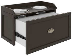 Σταθμός τροφοδοσίας PawHut, υπερυψωμένα μπολ φαγητού 2 μπολ, 2 μπολ από ανοξείδωτο ατσάλι, 1 χώρος αποθήκευσης, 60 x 30 x 36 cm, καφέ