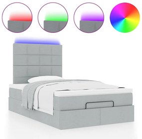 vidaXL Οθωμανικό κρεβάτι με στρώμα &amp; LEDs Ανοιχτό γκρι Ύφασμα