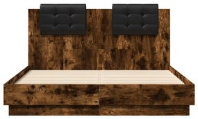 vidaXL Πλαίσιο Κρεβατιού με Κεφαλάρι/LED Καπνιστή Δρυς 120x190 εκ.