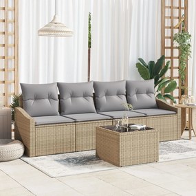 vidaXL Σετ Καναπέ Κήπου 5 Τεμαχίων με Μαξιλάρια Μπεζ Πολυ Ρατάν