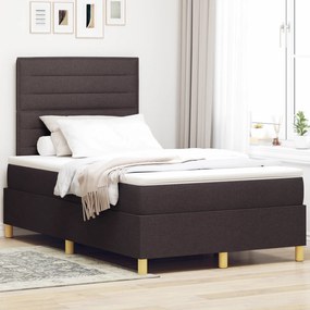 vidaXL Κρεβάτι Box Spring με Στρώμα & LED Σκούρο Καφέ 120x200 εκ Ύφασμα