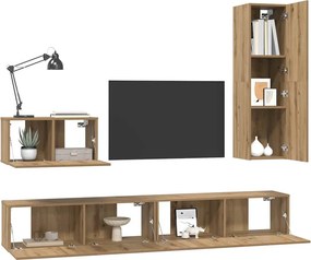 vidaXL Τηλεοπτική Κάβα Τοίχου 4 τμχ. Artisan Oak Επεξεργασμένο Ξύλο