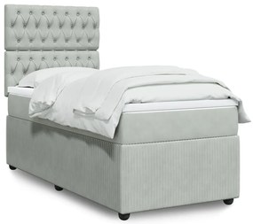 vidaXL Κρεβάτι Boxspring με Στρώμα Ανοιχτό Γκρι 90x200 εκ. Βελούδινο