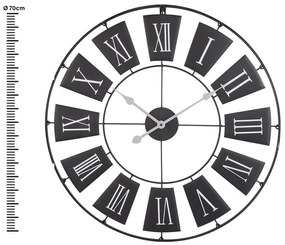 Ρολόι τοίχου Μεταλλικό, Aναλογικό με ρωμαϊκούς αριθμούς 70x2cm - Μαύρο