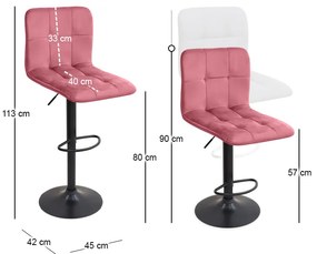 Σκαμπό μπαρ Carmelo Megapap με ρυθμιζόμενο ύψος βελούδο σάπιο μήλο - βάση μαύρο ματ 45x42x90/113εκ.