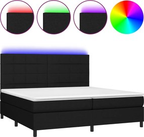 vidaXL Κρεβάτι Boxspring με Στρώμα &amp; LED Μαύρο 200x200 εκ. Υφασμάτινο