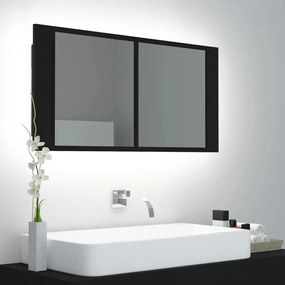 vidaXL Ντουλάπι Μπάνιου με Καθρέφτη και LED Μαύρο 90 x 12 x 45 εκ.
