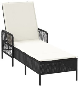 vidaXL Ξαπλώστρα Μαύρη και Κρεμ PE Ρατάν 157 x 55 x 92 εκ.