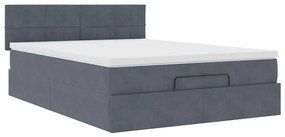 vidaXL Οθωμανικό κρεβάτι με στρώμα & LEDs Σκούρο γκρι 140x200cm Velvet
