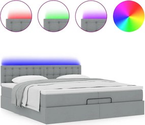 vidaXL Οθωμανικό κρεβάτι με στρώματα &amp; LEDs Ανοιχτό γκρι ύφασμα