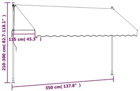 Τέντα Συρόμενη Ανθρακί 350 x 150 εκ. από Ύφασμα και Ατσάλι - Ανθρακί