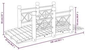 vidaXL Γέφυρα Κήπου με Κάγκελα 150x67x56 εκ. Μασίφ Ξύλο Ερυθρελάτης