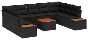 vidaXL 10 Τμήματα Σετ Καναπέ Κήπου με Μαξιλάρια Μαύρο Πολυ Ρατάν