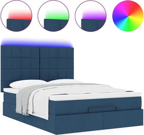 vidaXL Οθωμανικό κρεβάτι με στρώμα &amp; LEDs Μπλε 140x190cm Ύφασμα