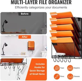VEVOR File Wall Rack Mesh Wall File Holder 1-Piece 6 Pockets for Office/School