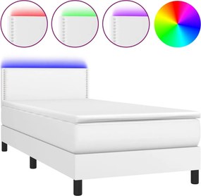 vidaXL Κρεβάτι Boxspring με Στρώμα &amp; LED Λευκό 100x200 εκ. Συνθ. Δέρμα