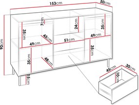 Μπουφές Mizo-Leuko - 153.00Χ50.00Χ90.00cm