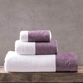 Πετσέτες Charisma Σε Κουτί (Σετ 3τμχ) White-Purple Ρυθμός Towels Set 70x140cm 100% Βαμβάκι