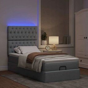 vidaXL Οθωμανικό κρεβάτι με στρώμα &amp; LEDs Ανοιχτό γκρι Ύφασμα