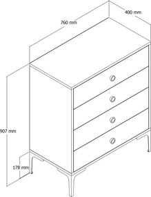 Συρταριέρα Καρυδιά / Ανθρακί LIZBON 76x40x90,7