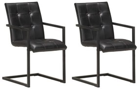 Καρέκλες Τραπεζαρίας «Πρόβολος» 2 τεμ. Μαύρες από Γνήσιο Δέρμα
