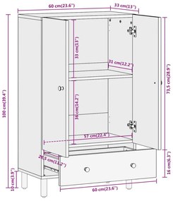 Ντουλάπι 60 x 33 x 100 εκ. από Μασίφ Ξύλο Μάνγκο - Καφέ