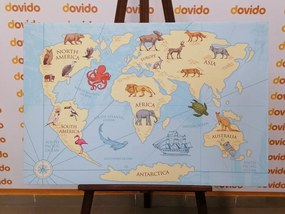 Εικόνα στον παγκόσμιο χάρτη φελλού με τα ζώα - 90x60  color mix
