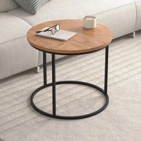 Τραπεζάκι σαλονιού σετ 2τεμ Hilal pine oak Ø66x50εκ