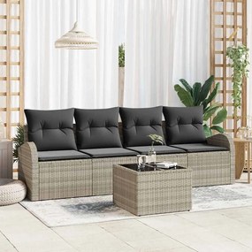vidaXL Σετ Καναπέ Κήπου 5 pcs Ανοιχτό γκρι 55 x 55 x 37 εκ Πολυ ράταν