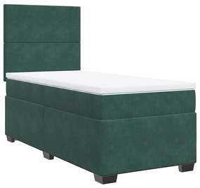 vidaXL Κρεβάτι Boxspring με Στρώμα Σκούρο Πράσινο 90x190 εκ. Βελούδινο