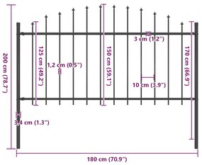 vidaXL Κάγκελα Περίφραξης με Λόγχες Μαύρα (1,25-1,5) x 1,7 μ. Ατσάλινα