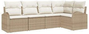 vidaXL Σετ Καναπέ Κήπου με μαξιλάρι 5 pcs Beige, λευκό Πολυ ράταν