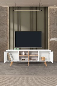 Έπιπλο Τηλεόρασης Λευκό / Καρυδί PRABU 160x35x18