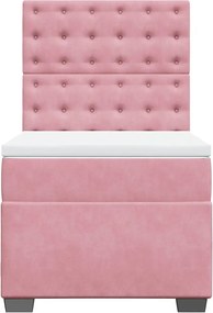 vidaXL Κρεβάτι Boxspring με Στρώμα Ροζ 100x200 εκ. Βελούδινο
