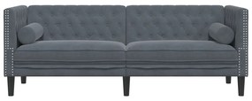 vidaXL Καναπές Τριθέσιος Chesterfield + Στηρίγματα Σκούρο Γκρι Βελούδο