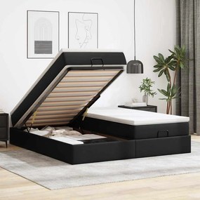 vidaXL Οθωμανικό κρεβάτι με στρώματα Μαύρο 160x200cm Συνθετικό δέρμα