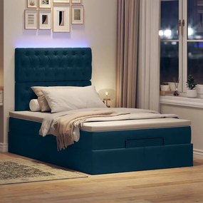 vidaXL Οθωμανικό κρεβάτι με στρώματα &amp; LEDs Σκούρο μπλε Βελούδο