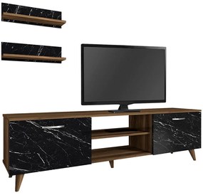 Σύνθεση Τηλεόρασης Geacles 0228136 180x40x50cm Marble Effect Black-Walnut