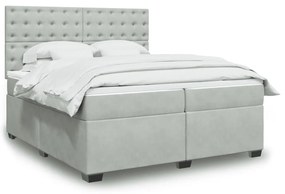 Κρεβάτι Boxspring με Στρώμα Ανοιχτό Γκρι 200x200 εκ. Βελούδινο - Γκρι