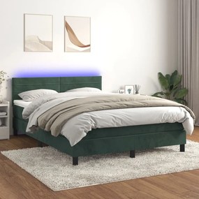 Κρεβάτι Boxspring με Στρώμα & LED Σκ. Πράσινο 140x200εκ Βελούδο
