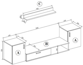 Σύνθετο Σαλονιού SCOGLIO White Μ210xΠ36xΥ55