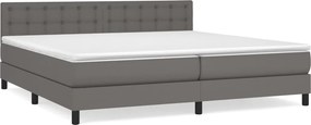 vidaXL Κρεβάτι Boxspring με Στρώμα Γκρι 200x200 εκ. Συνθετικό Δέρμα